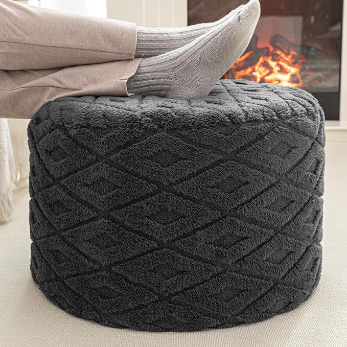 Round Pouf Ottoman 20 x 20 x 14 Inches Boho Poof Home Decor Floor Pouffe Ottoman Foot Rest for Couch Sofa Bean Bag Chairs Living Room Bedroom (Dark Gray)