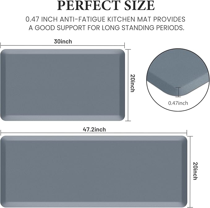 HappyTrends 2 PCS Kitchen Mat Cushioned Anti-Fatigue Floor Mat, Heavy Duty Ergonomic Comfort Foam Standing Mat, Waterproof Non-Slip Kitchen Rugs for Home, Office(20"x30"+20"x47",Grey)