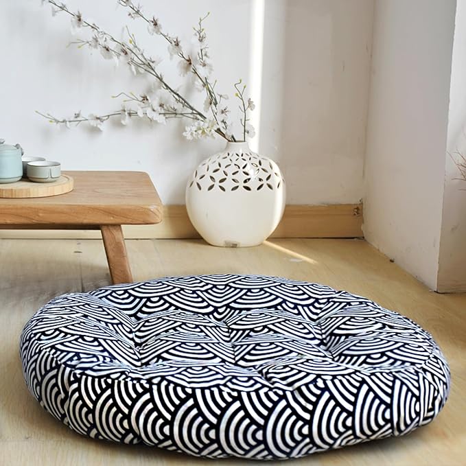 Round Tatami Seat Cushions, Thicken Soft Chair Pad,Cotton Linen Boho India Floor Seat Pillows for Living Room Sofa Bed Balcony Outdoor, 22Inch(Size:1 Count (Pack of 1),Color:Red Wave)
