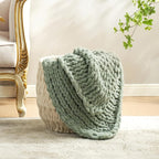 Amélie Home Chunky Knit Throw Blanket for Couch, Soft Chenille Crochet Blanket, 60"x80", Sage Green
