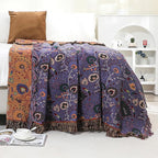 Boho Throw Blanket for Bed,100% Ultra Cotton Soft Breathable Bed Throw Floral Printed Farmhouse Decor Rustic Bed Throws for Couch Sofa Quilt Purple Flowers 60" x 80"