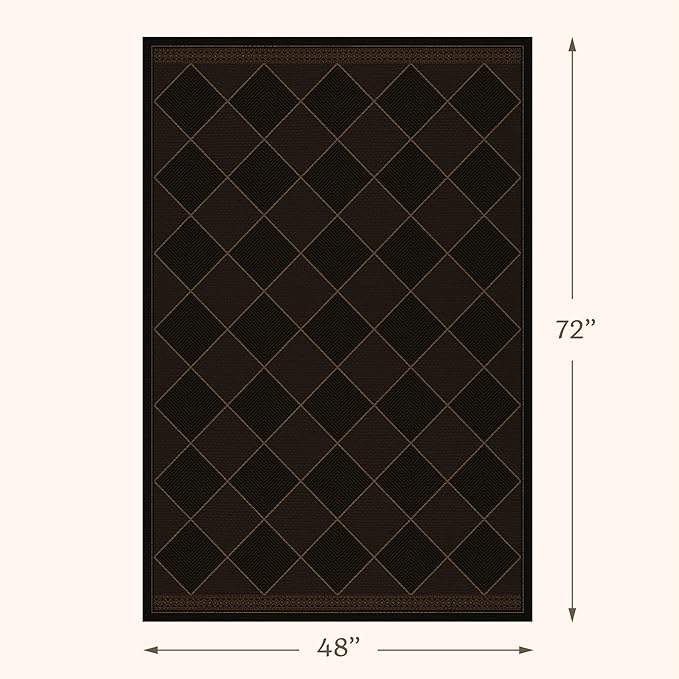 Dark Brown Diamond Checkered Easy Jute Rug 4x6, Non Slip Stain Resistant Checkerboard Area Rug, Low Pile Indoor Outdoor Carpet for Entryway, Living Room, Porch & Office, Mid-Century Modern Style Decor