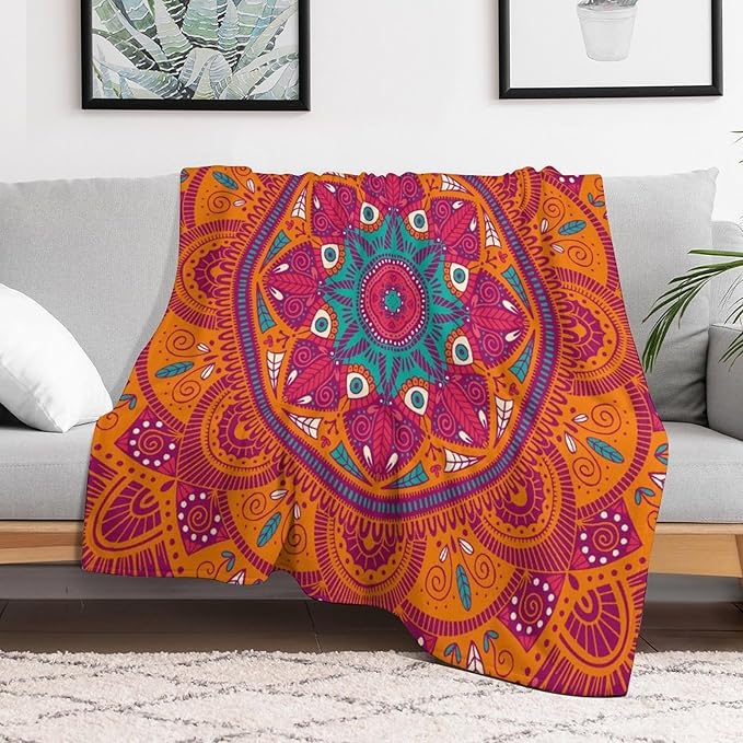 Mandala Throw Blanket Indian Abstract Hippie Bohemian Art Floral Texture Pattern Blanket for Sofa Bed Couch Chair Or Dorm 30"x40"