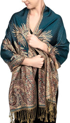 Achillea Reversible Paisley Pashmina Rave Scarf – Exotic Indian Shawls and Wraps for Evening Dresses, Festivals, All Seasons