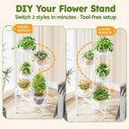 Metal Plant Stand Indoor Outdoor, 5 Tier Tall Flower Pot Holder Potted Display Rack Shelf, Heavy Duty Corner Plant Shelf for Patio Garden Balcony Living Room Bedroom - WhiteWave