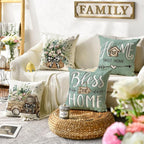 AVOIN colorlife Bless Our Home Farmhouse Eucalyptus Leaves Throw Pillow Covers, 16 x 16 Inch Blue Truck Home Sweet Cushion Case Decorations Set of 4