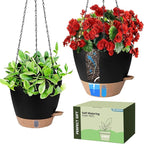 Self-Watering Hanging Planters with Water Level Window, 8/10 Inch Indoor Outdoor Hanging Plant Pots Includes Chain Hangers with Drainage Holes & Detachable Reservoir (Black, 8+10 inch)