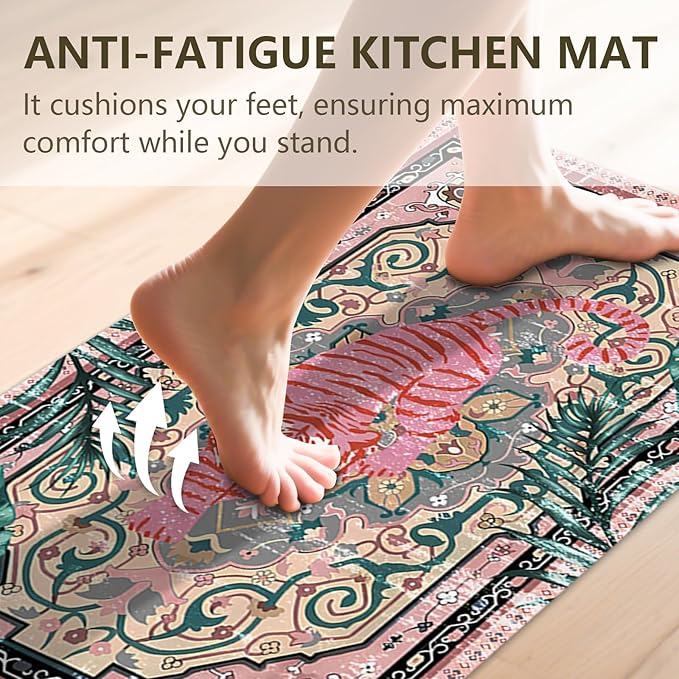 Tiger Rugs for Kitchen Floor, Anti Fatigue Mats for Kitchen Floor Non Slip, 2PCS Rubber Kitchen Mat, Washable Cushioned Carpet Rug for Sink Laundry Gifts for Christmas 15.7"×27.5" +15.7"×47" 3.5mm