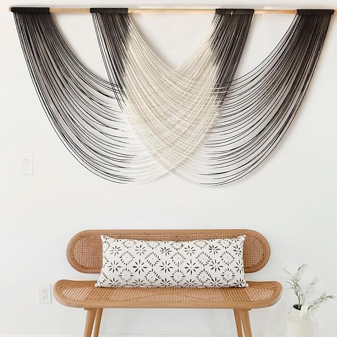 Jakalin Large Macrame Wall Hanging Black Dip Dyed Fiber Wall Art Macrame Wall Decor Boho Home Decor Bedroom Living Room,59" W x 35" L