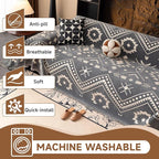 VClife Aztec Geometric Chenille Couch Cover Washable Sofa Cover for 2 Cushion Couch Sofa Retro Vintage Gray White Tribal Pattern Sofa Slipcover for Sectional Couch 71" X 118"