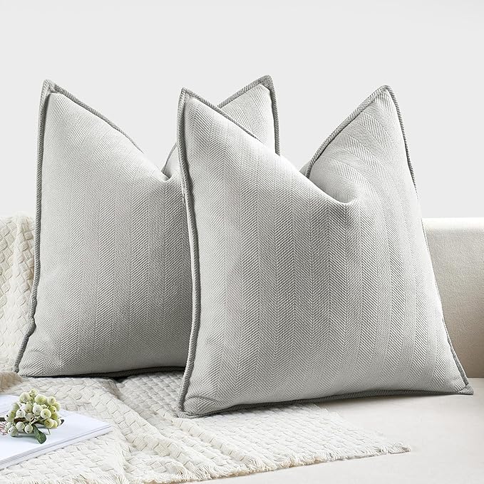 MIULEE Pack of 2 Light Grey Decorative Pillow Covers 24x24 Inch Soft Chenille Luxurious Couch Throw Pillows Farmhouse Cushion Covers Euro Shams with Elegant Design for Sofa Bed Living Room Home Decor