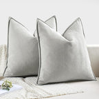 MIULEE Pack of 2 Light Grey Decorative Pillow Covers 24x24 Inch Soft Chenille Luxurious Couch Throw Pillows Farmhouse Cushion Covers Euro Shams with Elegant Design for Sofa Bed Living Room Home Decor