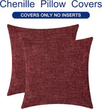 CaliTime Christmas Throw Pillow Covers Decorative 26 X 26 Inches Pack of 2 Cozy Chenille Cushion Cases for Couch Sofa Bed Living Room Home Burgundy