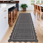 GarveeHome Scalloped Washable Rugs 2x6 Rug Runners for Hallways Non Slip Kitchen Rugs Soft Non Shedding Low Pile Entryway Rug Stain Resistant Carpet for Bath Laundry Room, Black
