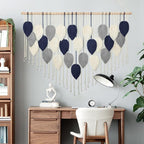 Weldomcor Large Macrame Wall Hanging Leaf Boho Woven Tapestry, Bohemian Chic Wall Hanging Feather Handmade Wall Art Home Decor for Bedroom Living Room Apartment Nursery Office Decoration 51.5"Wx33.5"L
