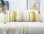 Chenille and Cotton Long Pillow for Bed, Striped Textured Boho Lumbar Throw Pillow Cover 12x36, Neutral Accent Decorative Extra Long Body Pillow Case for Couch, Sofa, Bedroom, Yellow