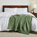 VHC Brands 100% Cotton Waffle Weave Olive Green Throw 50x60, Decorative Cotton Throw Blanket, Boho Farmhouse Bedroom, Living Room Decor for Bed, Couch, or Sofa