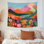 MNASAIOO Colorful Mountian Floral Wall Tapestry Hanging for Bedroom, Trendy Landscape Tapestries, Retro Abstract Wall Decor Banner for Living Girly Room Dorm 50x60in