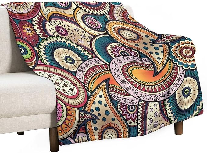 Indian Boho Throw Blanket Mandala Design Colorful Bohemian Floral Paisley Blanket for Sofa Bed Couch Chair Or Dorm 40"x50"