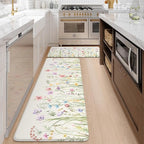 KIMODE Anti Fatigue Kitchen Mats for Floor, Farmhouse Floral Kitchen Rugs 20"x47"+20"x32", Non Slip Waterproof Kitchen Floor Mats, Comfort mats for Kitchen Floor, Sink, Laundry, Desk White
