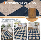 GarveeHome Easy Jute Rugs 2x8 Checkered Kitchen Runner Rugs Non Skid Washable Stain Resistant Indoor Outdoor Rugs for Living Room, Bedroom, Dining, Patio - Farmhouse Style Navy Blue