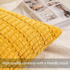 Pack of 2 Corduroy Decorative Throw Pillow Covers 16x16 Inch Soft Striped Pillow Covers Modern Farmhouse Home Decor for Sofa Living Room Couch Bed（Yellow）
