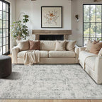 Area Rugs for Living Room Bedroom, Washable Rug, Grey Vintage Abstract Boho Rug, Non Slip & Low Pile Wool Carpet for Indoor Dining Room, Farmhouse, Kids Room and Office(Grey 4x6ft)