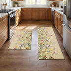 Kitchen Rug Mats for Floor Cushioned Anti Fatigue Floral Kitchen Rugs Sets of 2 Farmhouse Wildflowers Non Slip Waterproof Comfort Memory Foam Standing Floor Mat for Office Laundry Sink Desk