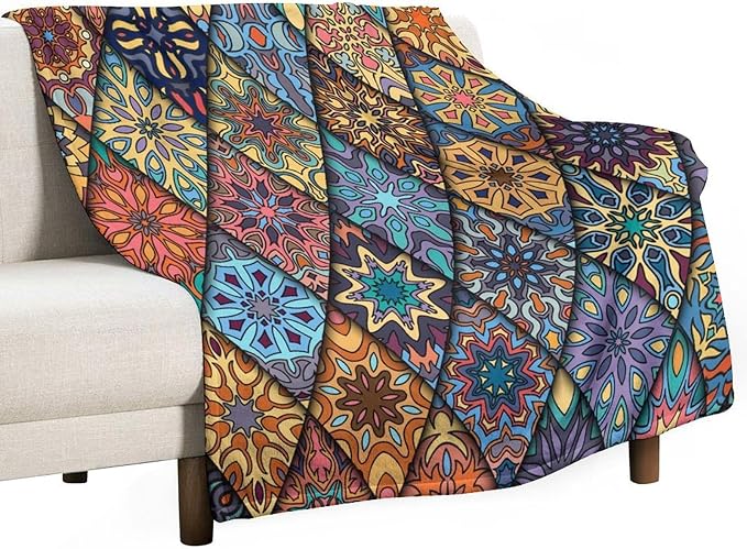Vintage Bohemian Throw Blanket Colorful Mandala Indian Pattern Blanket for Sofa Bed Couch Chair Or Dorm 40"x50"
