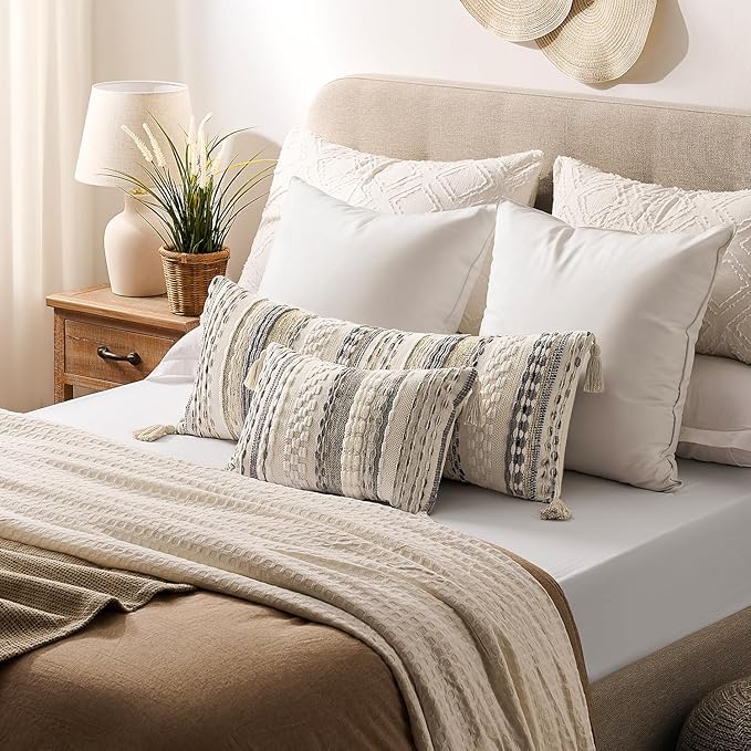 Kevin Textile 12x20 Inch Lumbar Throw Pillow Cover 1 Pack Boho Decorative Soft Chenille Thread Woven Tufted Textured Rectangle Cushion Case Farmhouse Accent for Living Room Couch Sofa Bed, Grey