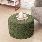 Fluffy Round Ottoman Pouf with All-in-One Foam Filling 20" x 14" Furry Ottoman Foot Rest Foot Stool for Living Room or Bedroom (Green)
