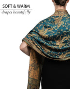 Achillea Reversible Paisley Pashmina Rave Scarf – Exotic Indian Shawls and Wraps for Evening Dresses, Festivals, All Seasons