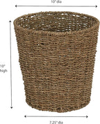 Household Essentials Seagrass Wicker Waste Basket, Handwoven Waste Bin with Metal Frame, Perfect for Bathrooms and Bedrooms,