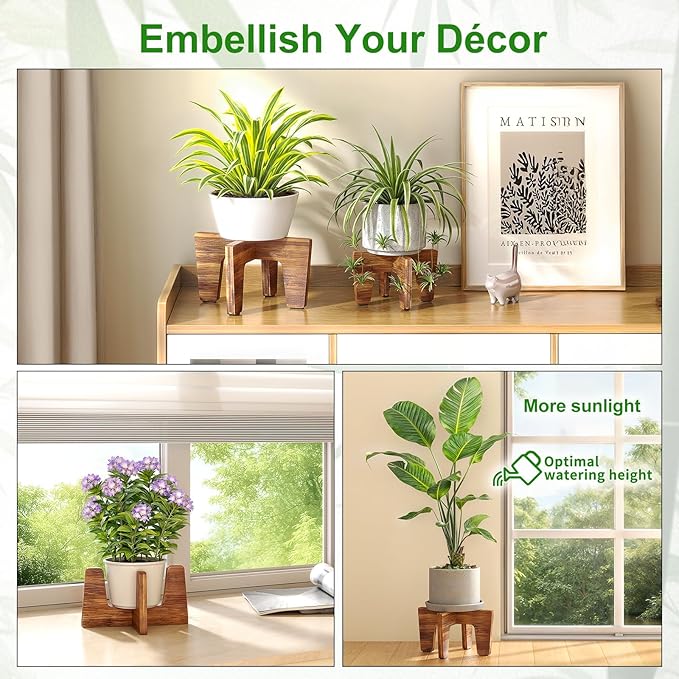 Plant Stands Indoor Outdoor, Plant Risers for Inside Pots Sturdy Short Plants Holder, Flower Pot Stand for Indoor Plants, Small Single Floor Plant Bamboo Display Stand (Natural 12")
