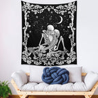 Wonrizon The Kissing Lovers Skull Tapestry,Black and White Romantic Constellation Skeleton Tapestries Wall Hanging decor for Living Room Bedroom (59.1”x 59.1”)