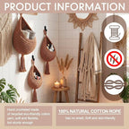 Honeydak Boho Decor Hanging Wall Baskets for Kitchen 3 Pack Teardrop Baskets with Hooks Storage Fruit Onion Vegetable Potato for Home 3 Sizes(White,Tassel,Cotton Rope)