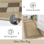 LIVEBOX Scalloped Easy Jute Checkered 8x10 Outdoor Rug, Washable Farmhouse Tan Rugs for Living Room Bedroom, Geometric Indoor Outdoor Non Slip Rug Dining Room Mat Carpet for Patio Backyard Home Decor