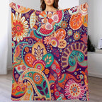 Boho Paisley Floral Throw Blanket Mandala Indian Bohemian Colorful Flowers Blanket for Sofa Bed Couch Chair Or Dorm 40"x50"