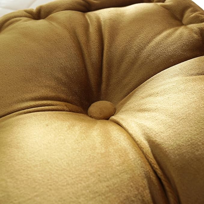 vctops Square Solid Color Velvet Seat Cushion with Handle Tufted Thicken Chair Pad Tatami Floor Pillow Cushion 16.5"x16.5"x4" Mustard Yellow