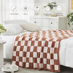 WRENSONGE Checkered Throw Blanket, Autumn Leaf Orange Soft Cozy Fluffy Warm Hand Made Throw Blankets for Couch, Sofa, Chair, Bed, Camping, Picnic, Travel Lightweight Bed Blanket - 50"*60"