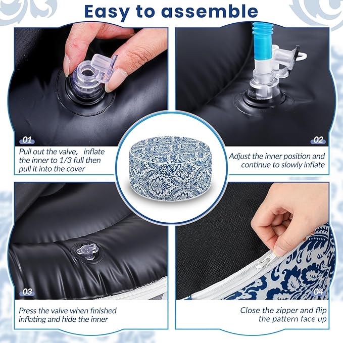 Outdoor Inflatable Ottoman Waterproof Pouf Ottoman with Handle D21 x H9, Water Repellent Portable Footstool for Patio Garden Camping or Home (Retro)