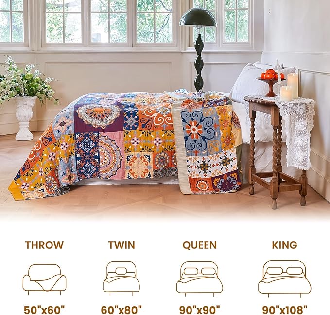 MSGKV Boho Throw Blanket for Bed 60"x80" 100% Cotton Couch Blanket Spring Breathable Lightweight Twin Size Blankets Home Decor Muslin All Seasons