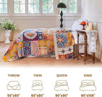 MSGKV Boho Throw Blanket for Bed 90"x108" 100% Cotton Blanket Spring Breathable Lightweight King Size Blankets Home Decor Muslin All Seasons