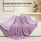 EverGrace Jacquard Boho Sherpa Fleece Throw Blanket for Couch, Super Soft Cozy Fuzzy Plush Blankets for All Seasons, Reversible Thick Warm Blanket for Bed, Sofa, Living Room, Mauve Purple, 60" x 80"