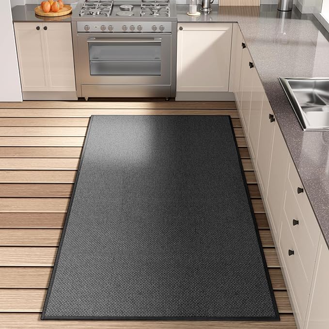 Kitchen Mat, Rubber Backing Cushioned Non Slip Kitchen Rugs for Floor, Absorbent Runner Comfort Standing Mat Rug Washable for Kitchen, Office, Home, 35.4"x71"(Black)