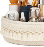 Mkono 2 Pack Macrame Storage Baskets Decorative Woven Cotton Rope Basket for Shelves Countertop Organizer Boho Decor for Organizing Living Room Bedroom Entryway