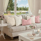 decorUhome Pink Bow Pillow Covers Set of 2 Coquette Aesthetic Cute Preppy Plush Faux Pillowcases for Girly Bedroom or Couch 16x16 Inch