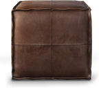 SIMPLIHOME Brody Square Pouf - 18 inch Wide Upholstered Vegan Leather Ottoman in Distressed Dark Brown, Boho Footstool, Coffee Table or Extra Seating for Living Room or Bedroom, Assembled