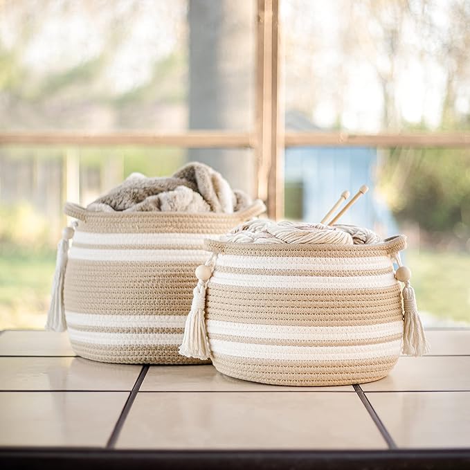 Woven Plant Baskets for Indoor Plants (Set of 2) – Boho Basket Planters for Home Décor