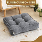 Floor Pillow Set of 2, Memory Foam Floor Cushions for Adults, Large Meditation Pillow for Sitting, 22 x 22 Inches (Square | Grey)